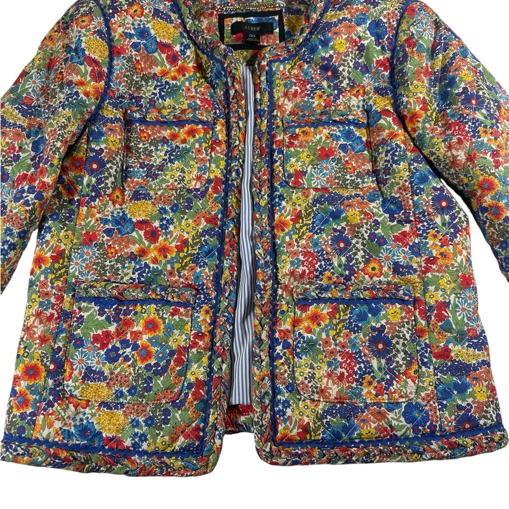 J.Crew Liberty‎ London Quilted Jacket Floral Blue Stripe Lining Coat Size 00